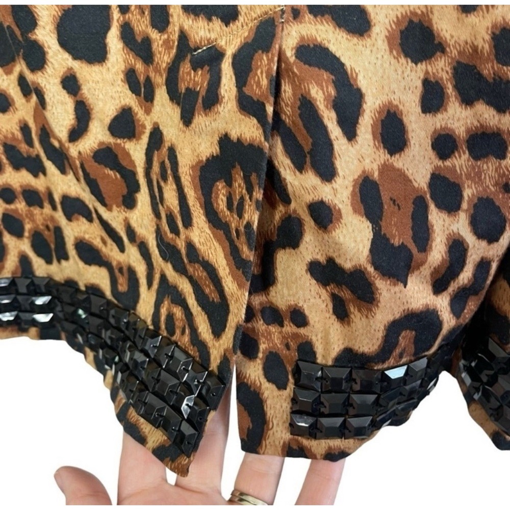 VTG‎ Leopard Print Beaded Hem Pencil Skirt Glam Night Out Date Night Party Sz 18 - Picture 5 of 10